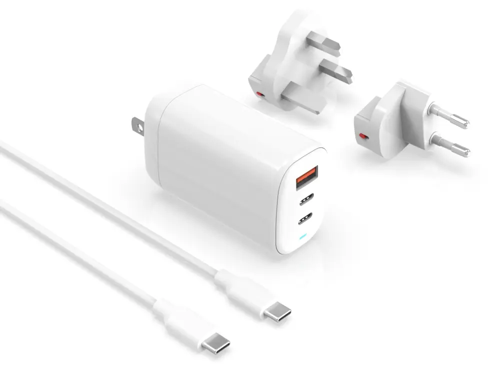 65W Detachable Multi-Plug Three-Port Charger for Smartphones / Tablets / Headphones / Laptops / Bluetooth Speakers